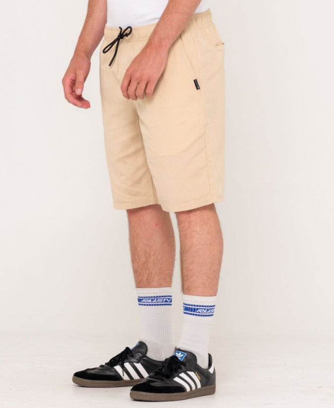 Rusty Overtone Linen Elastic Walkshorts in light fennel from the side