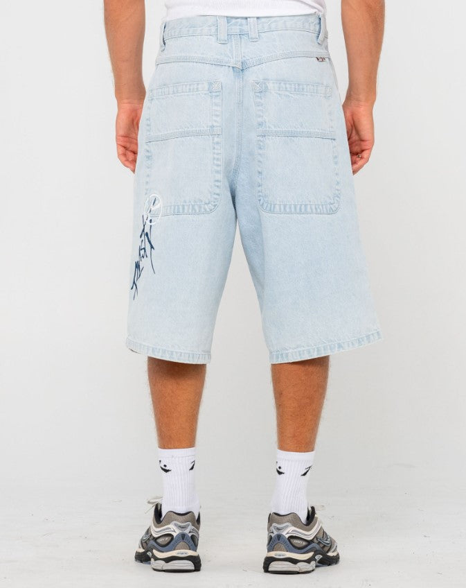 Rusty Slappa 26" Jorts - Denim Shorts in sky blue heather from rear
