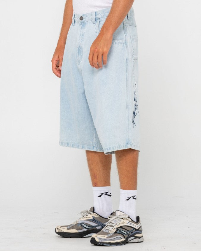 Rusty Slappa 26" Jorts - Denim Shorts in sky blue heather from side