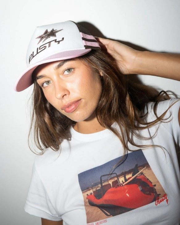 Rusty Super Star Womens Trucker Cap on model
