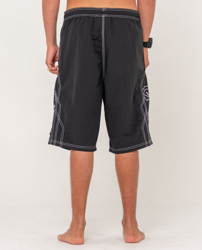 Rusty Tombstones 24" Hybrid Waist Boardshorts in black from rear