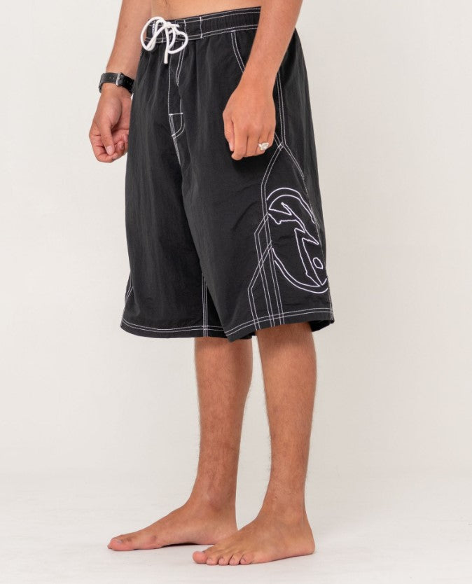Rusty Tombstones 24" Hybrid Waist Boardshorts in black from side