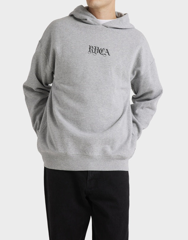 RVCA Benj Mens Hoodie in colour grey marle on model back veiw