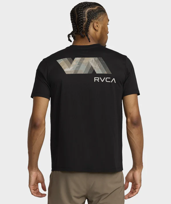 RVCA VA Blur Fill T-Shirt in black on model from rear