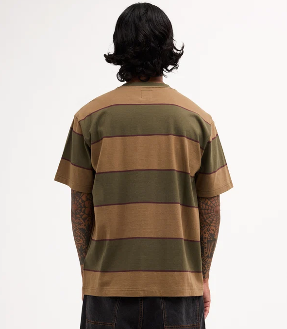 RVCA Dayshift Stripe Tee in fatigue colourway from rear