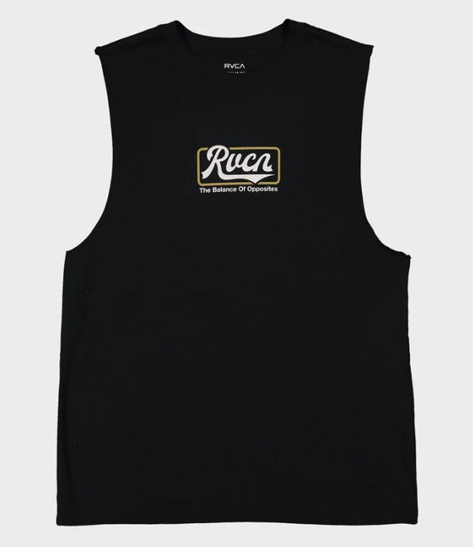 RVCA Frame Up Muscle Top in black flatlay from front
