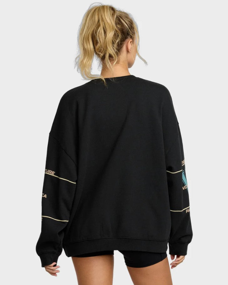RVCA Puck It Pullover Crew Womens Sweatshirt in black from rear