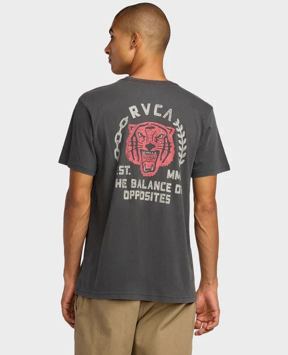 RVCA Squadron T-Shirt in pirate black on model from rear