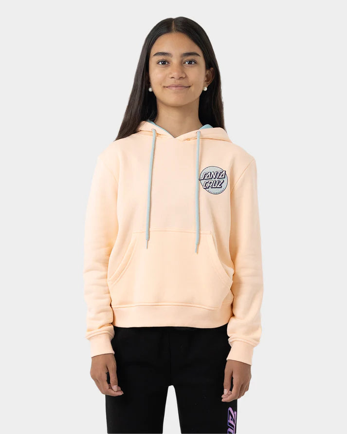 Santa Crus Sprinkle Dot Hoodie
in colour pink coral on model front veiw