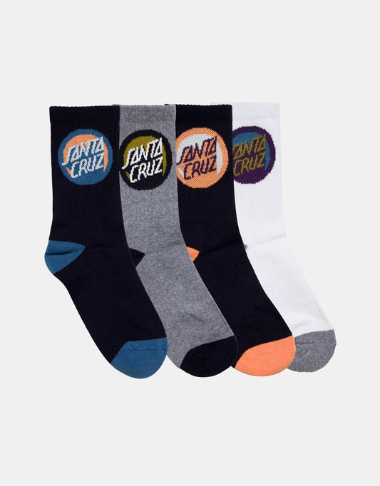 Santa Cruz Bold Shadow Dot Youth Crew Sock 4 pack sizes 2-8