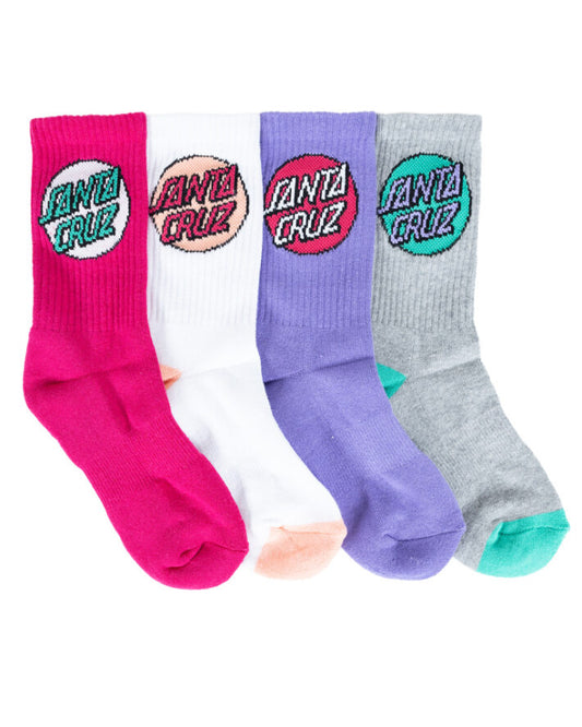 Santa Cruz Girls Other Dot Crew Socks 4 Pack size 2-8 in grey, lilac and white