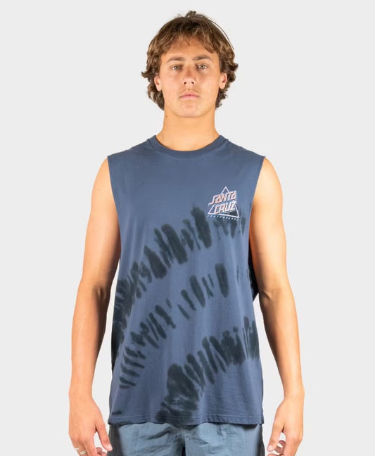 Santa Cruz Lined Not A Dot Chest Men's Muscle in navy tie dye from front