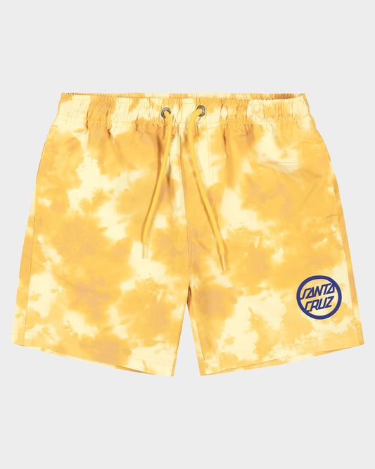 Santa Cruz Youth Bold Ring Dot Boardshorts in yellow tie dye with yellow drawstring