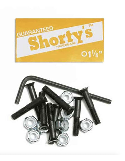 Shortys Allen 1 1/8" Skateboard Hardware packet with black and silver parts