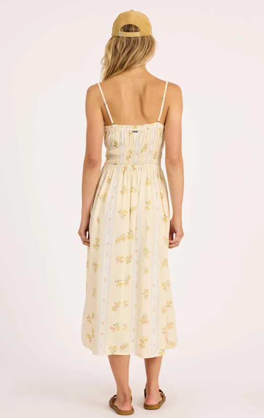 Sisstrevolution Daydreamer Woven Dress in sunshell colourway on model from the back