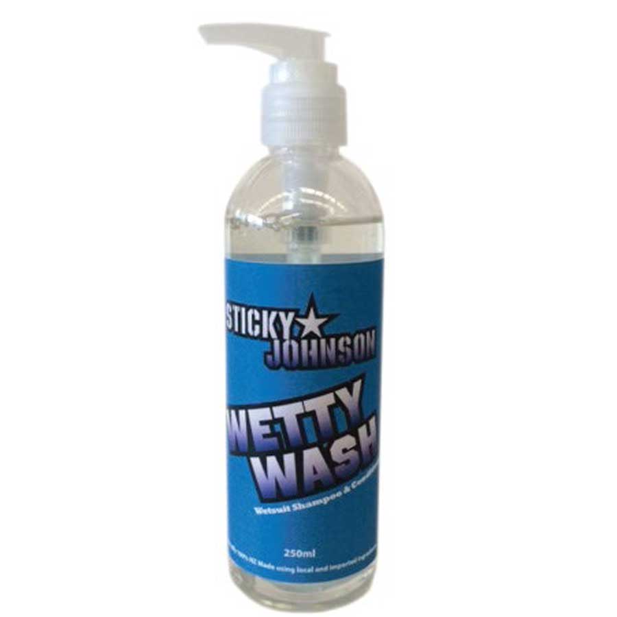 Plastic bottle and nozzle dispenser of Sticky Johnson Wetty Wash 250ml Wetsuit Detergent