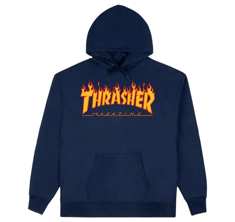 Thrasher Youth Flame Hoodie in navy