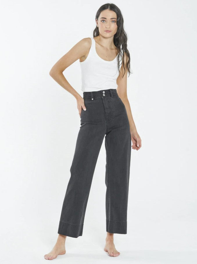 Win22 THRILLS BELLE STRETCH JEAN black wide leg jean with double button 