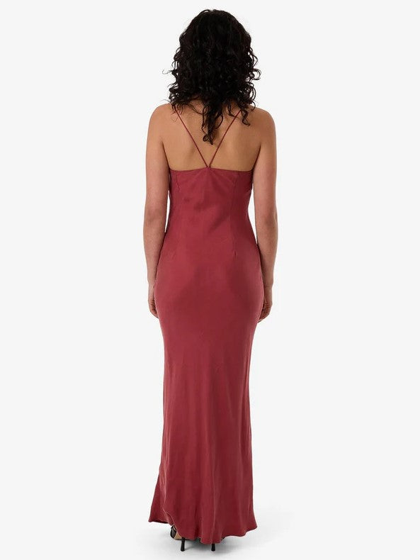 Thrills Blair Bias Slip Dress in cabernet colour from rear