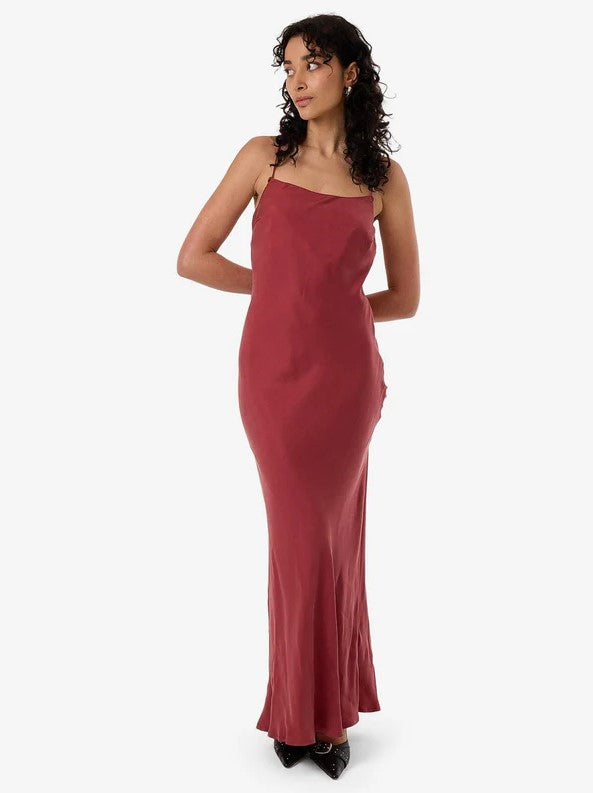 Thrills Blair Bias Slip Dress in cabernet colour from front