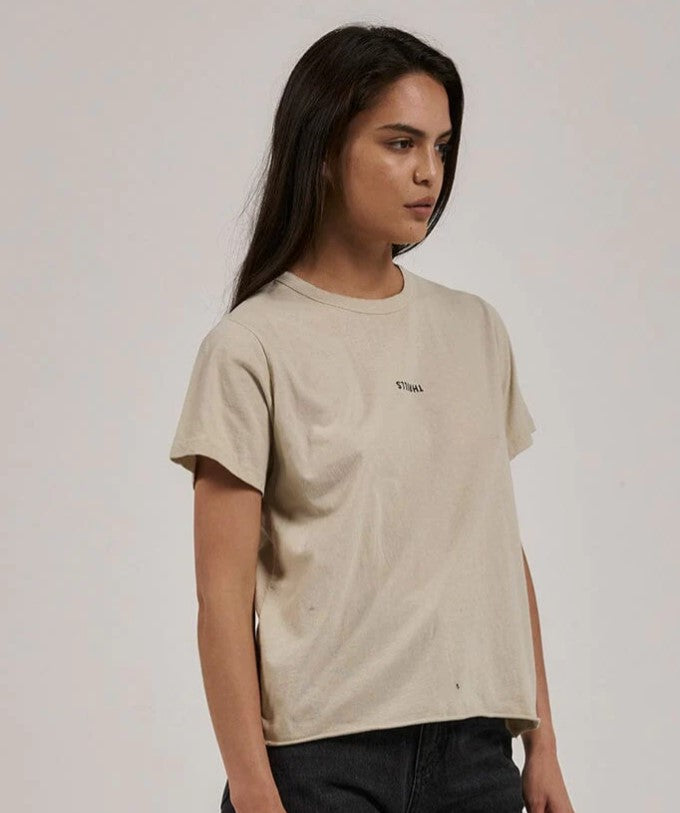Thrills Women's Relaxed Tee in oatmeal from front/side