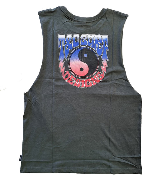 Town and Country Firebolt Muscle Tee in cvintage charcoal from rear