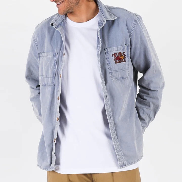 Town & Country Dawn L/S Canvas Overshirt in colour ocean on model