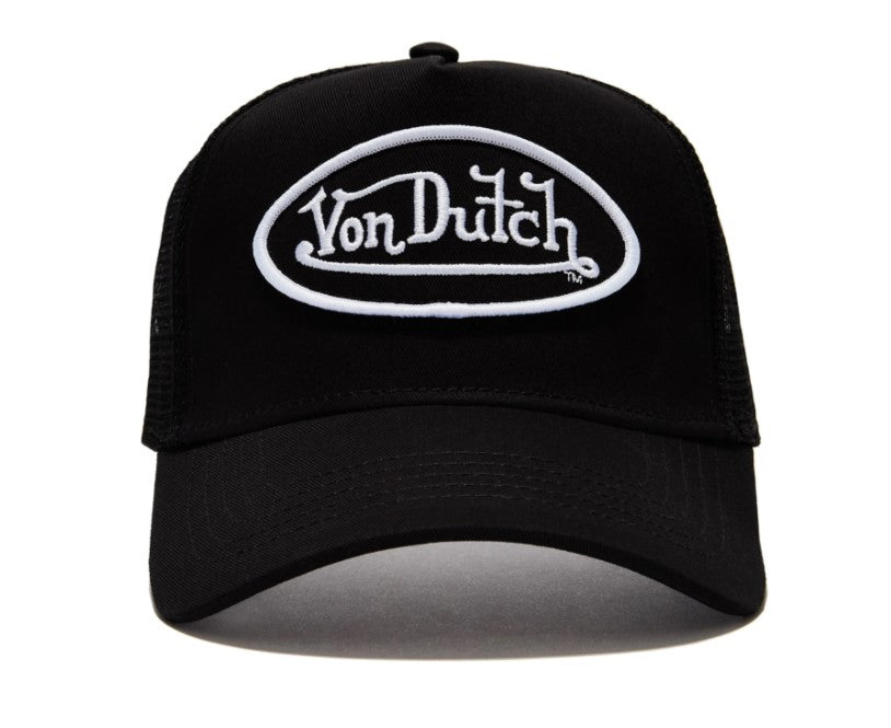 Von Dutch Classic Trucker 51 Cap in black with black and white patch from front