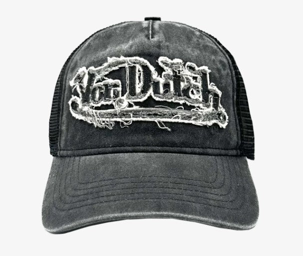 Von Dutch Unisex Trucker Cap un grey with black mesh and distressed front Von Dutch logo