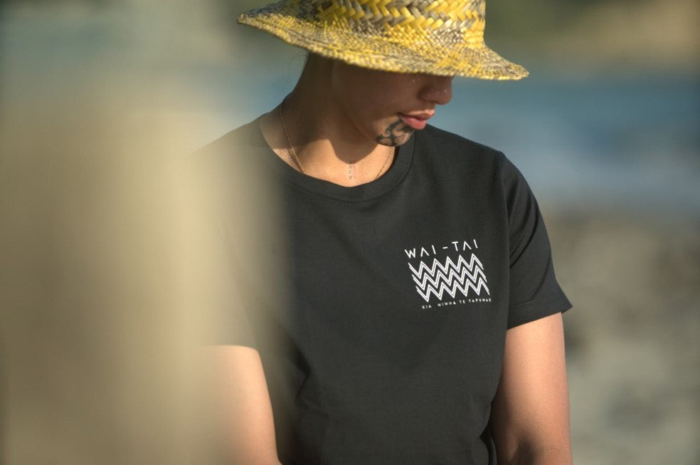 Wai-Tai Womens Kaitiaki Tee in black from front