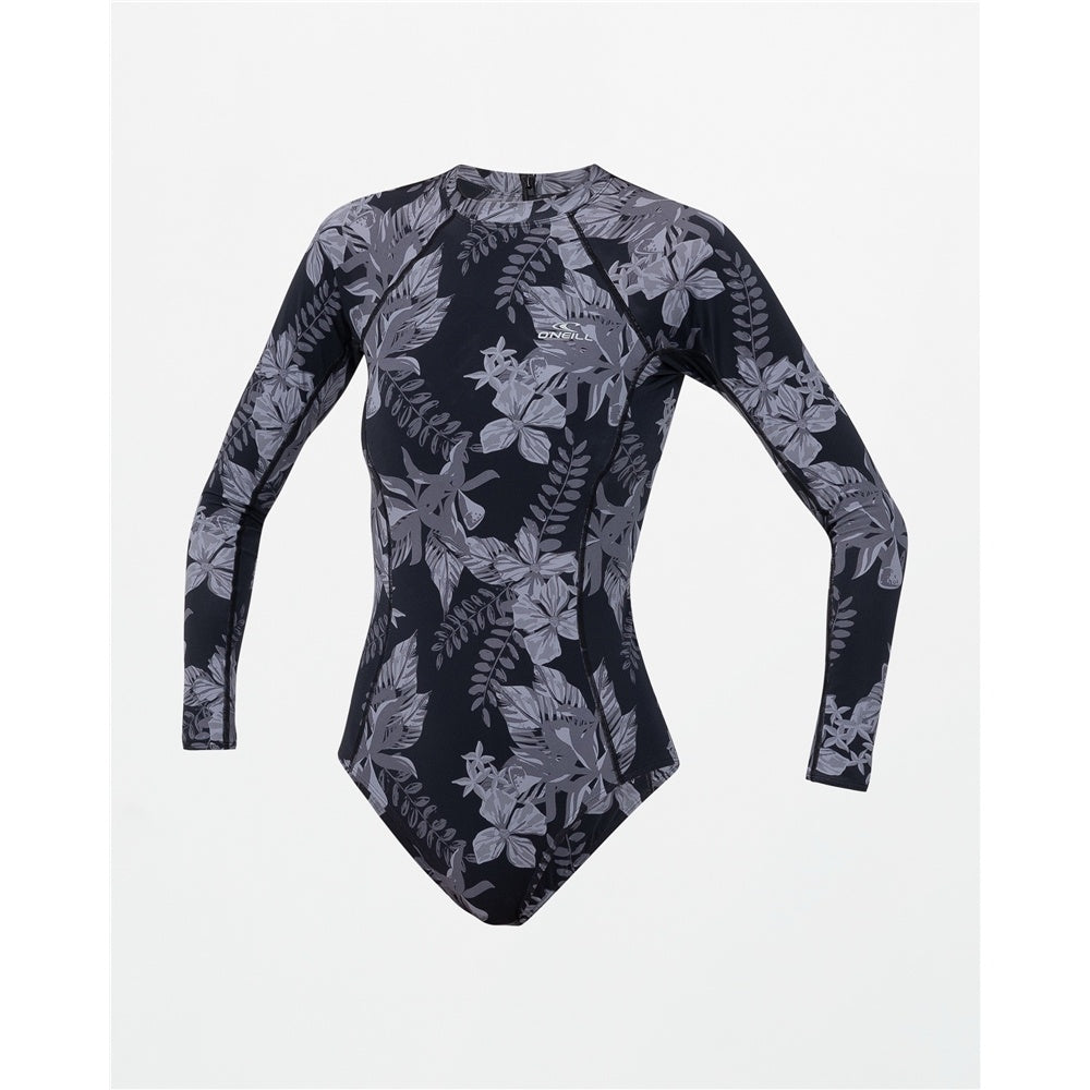 O'Neill Women's Laney Back Zip Surfsuit in tropic noir floral from the front no human