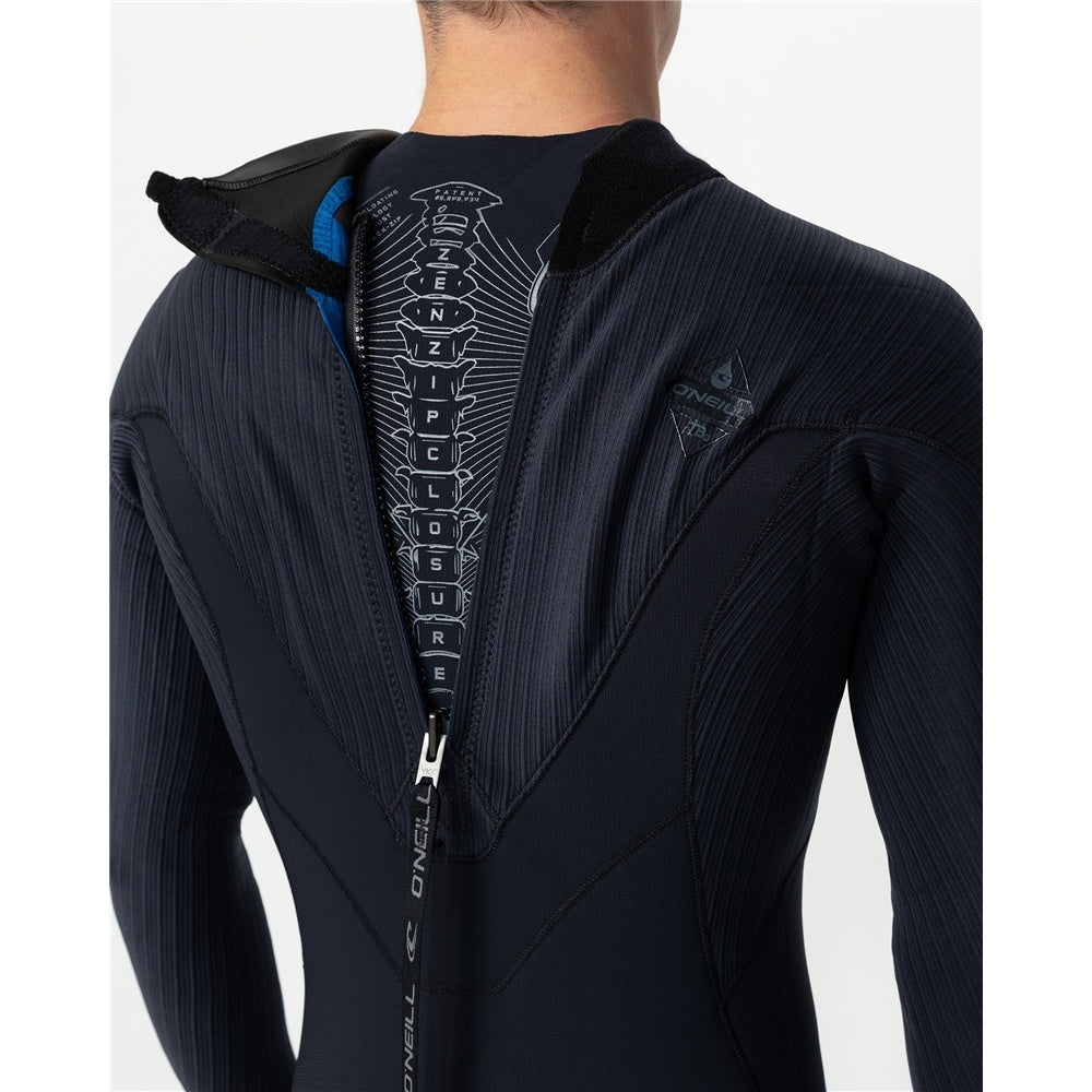 O'Neill Hyperfreak 4/3+mm Back Zip Wetsuit in black black colourway on model from rear showing zip system