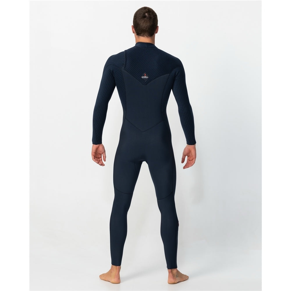O'Neill Hyperfire 4/3mm Chest Zip Men's Wetsuit in carbon blue from rear