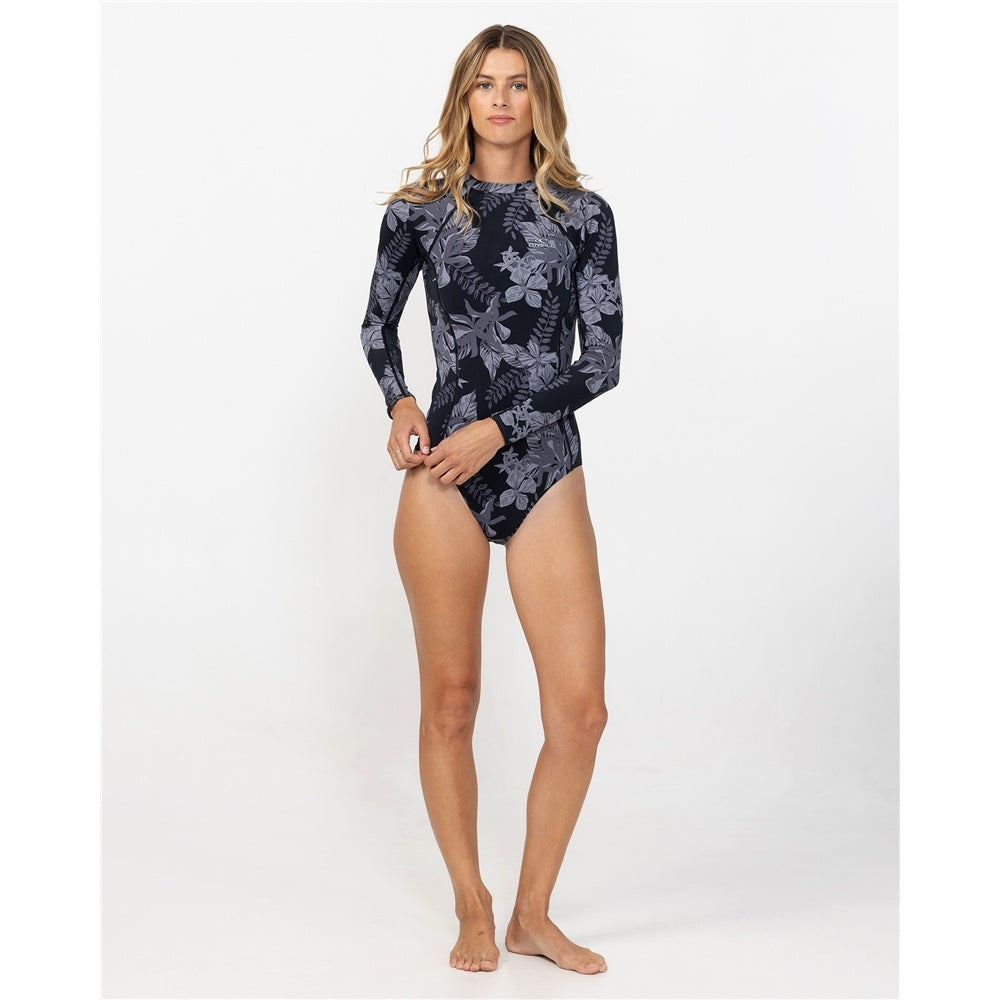 O'Neill Women's Laney Back Zip Surfsuit in tropic noir floral from the front