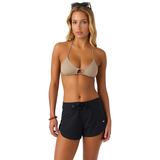 Oneill Womans Hyperfreak Tech Troncones 2" Boardshorts in black on blonde model in khaki bikini top