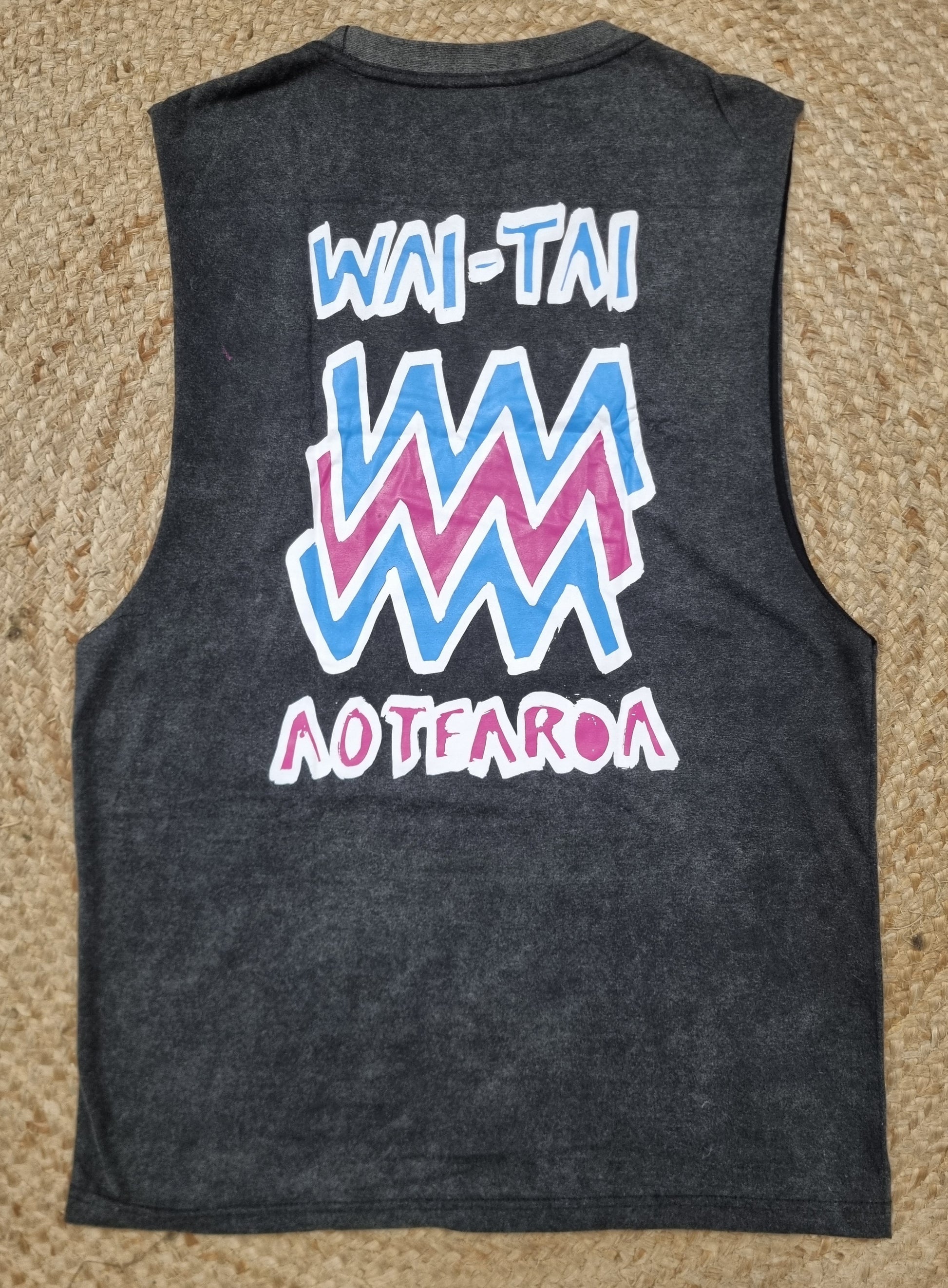 Wai-Tai Mura Stonewash Heavyweight Unisex Muscle in black stonewash from the rear