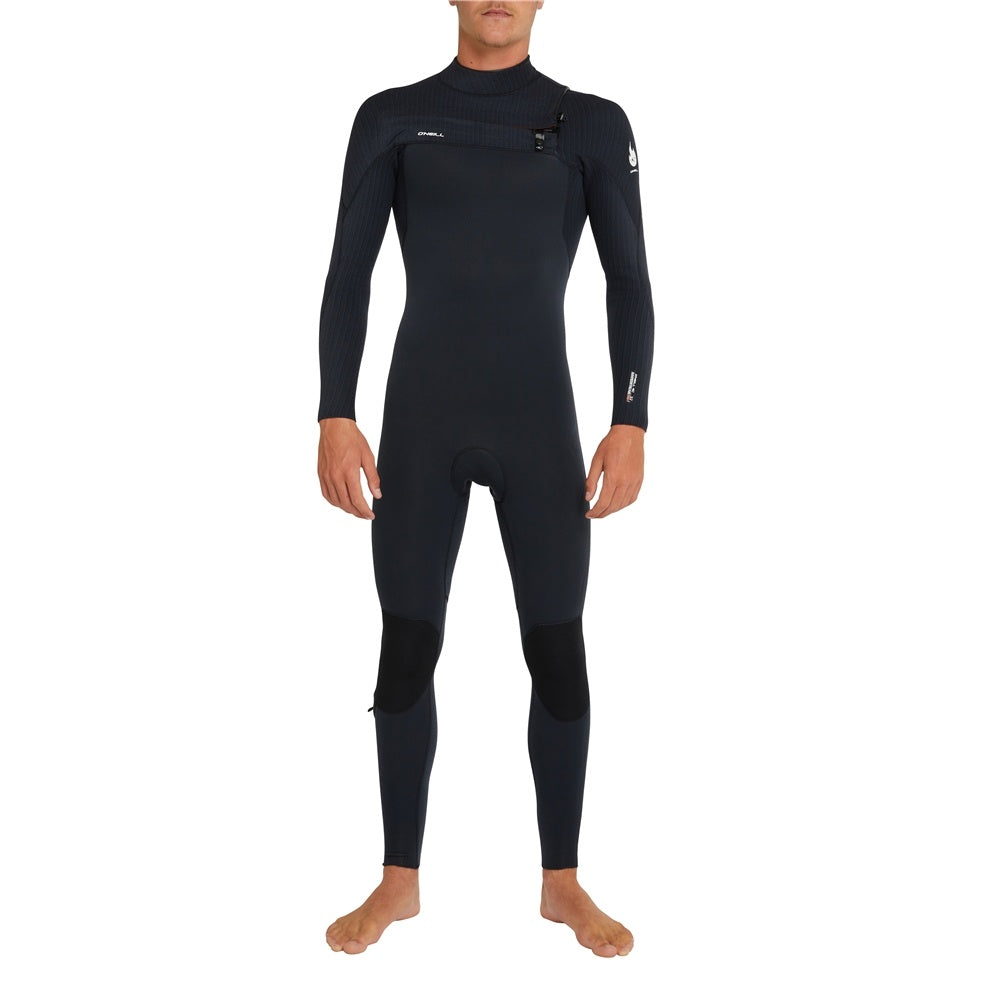 O'Neill Hyperfire 4/3mm Chest Zip Men's Wetsuit in black from front