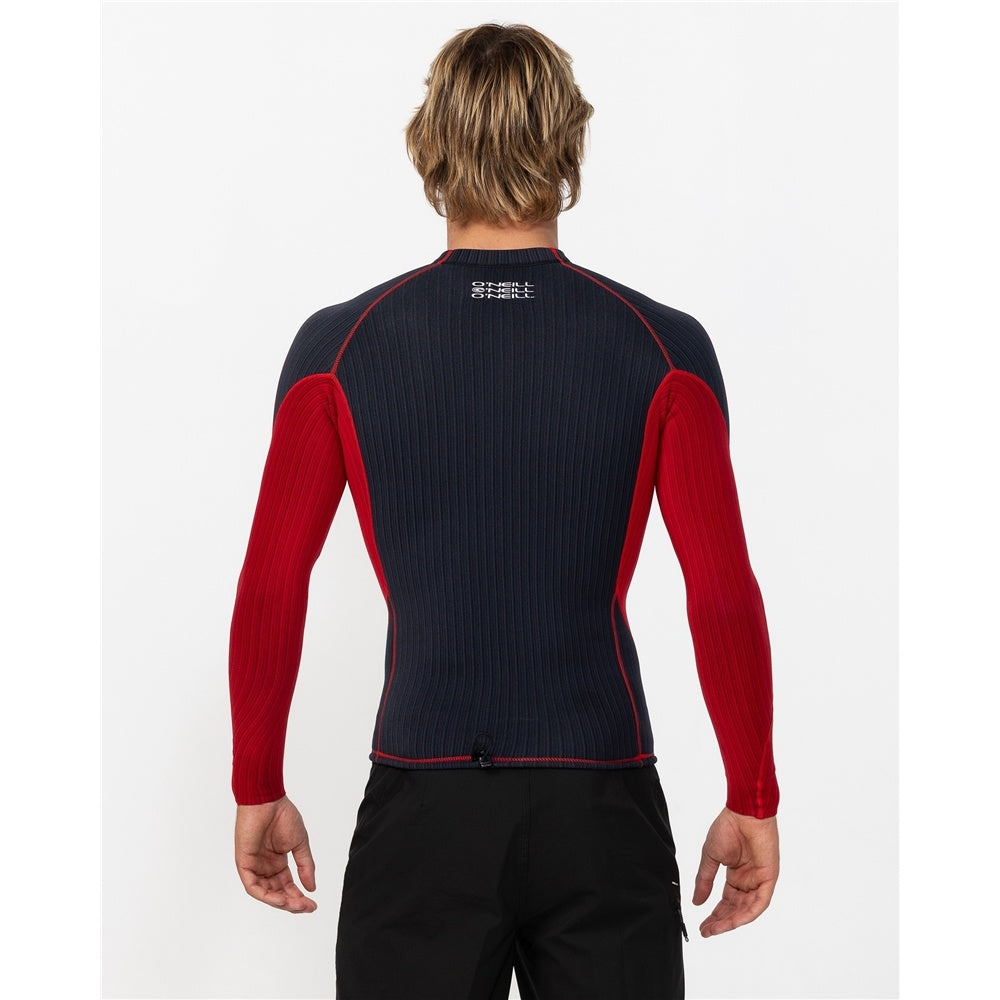 O'Neill HyperX Y2K 1.5mm Long Sleeve Men's Wetsuit Vest in black and red on model from the back