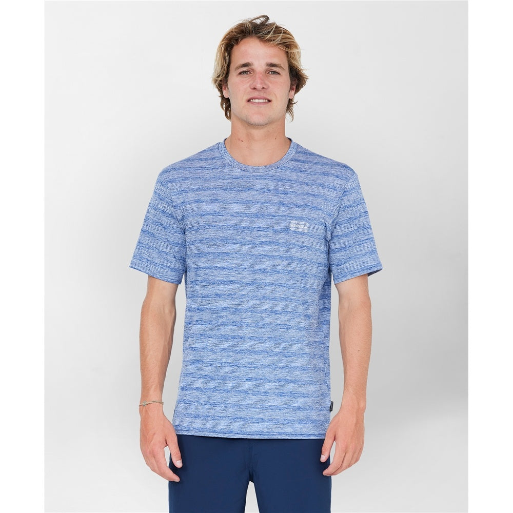 O'Neill 24/7 Tech Surf Tee Rash Top in blue striped from front
