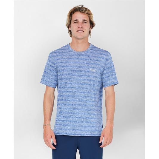 O'Neill 24/7 Tech Surf Tee Rash Top in blue striped from front