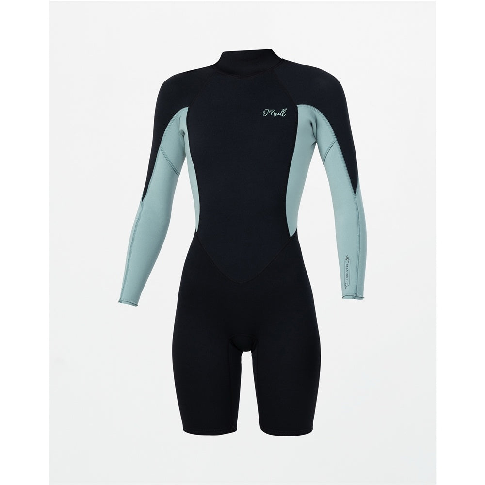 O'Neill Women's 2mm Reactor II Boyleg Spring Wetsuit in black with eucalyptus colourway  from the front