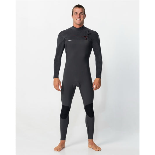 O'Neill Hyperfire 3/2mm GBS Men's Chest Zip Wetsuit in steel grey colourwayon model from front