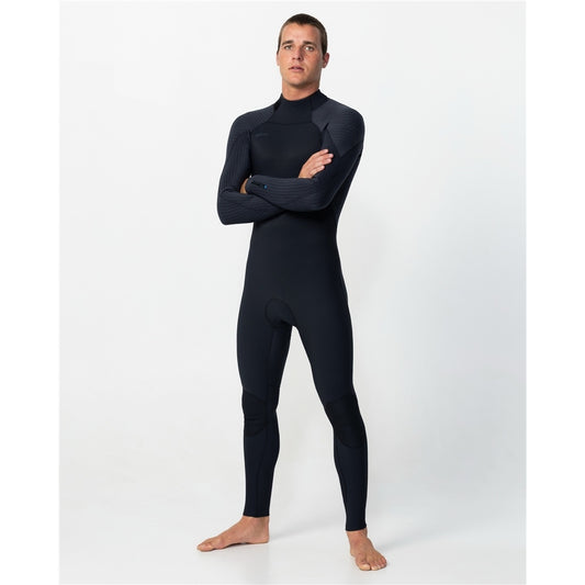 O'Neill Hyperfreak 4/3+mm Back Zip Wetsuit in black black colourway on model from front