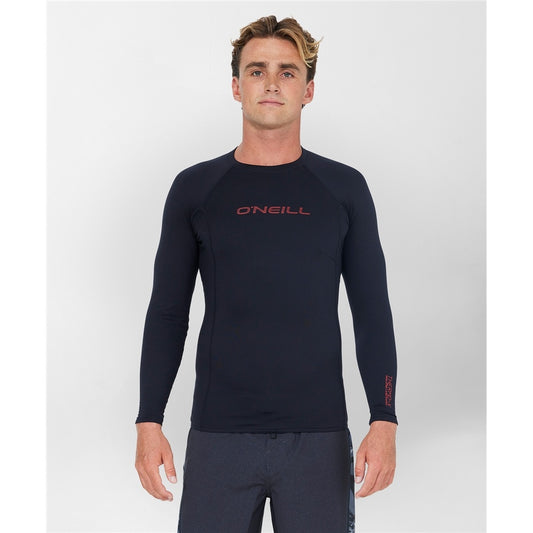 O'Neill Thermo X Long Sleeve Thermal Rash Top  in black with red branding