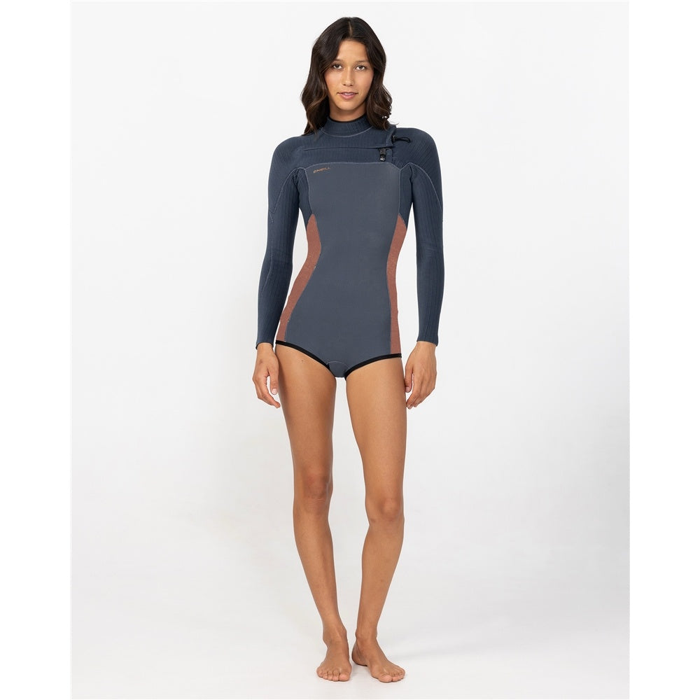 O'Neill Hyperfreak 2mm Long Sleeve Women's Wetsuit in warm stone colourway on model from the front