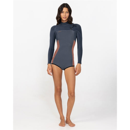 O'Neill Hyperfreak 2mm Long Sleeve Women's Wetsuit in warm stone colourway on model from the front