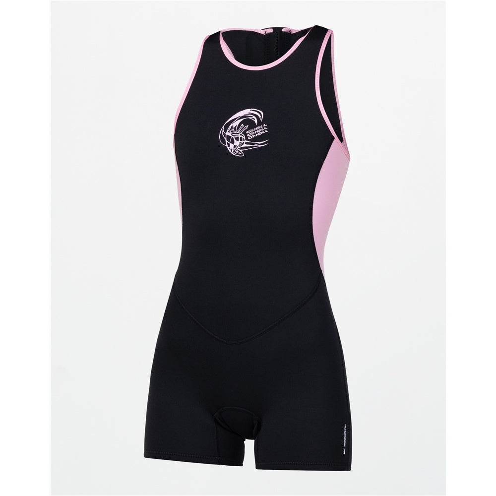 O'Neill Superfreak 2mm Short Jane Women's Wetsuit in black with pink from the front 