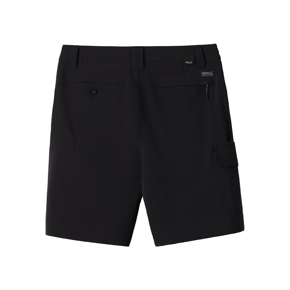 Oneill Mens TRVLR Cargo 20" Hybrid shorts in black from rear