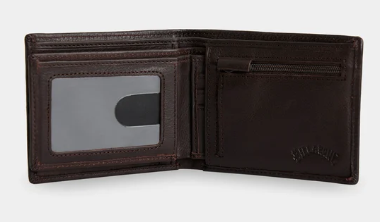 Billabong Scope 2 in 1 Leather Wallet in java showing inside