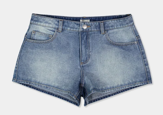 Billabong Dream On Women's Denim Shorts in ocean wash from front flatlay